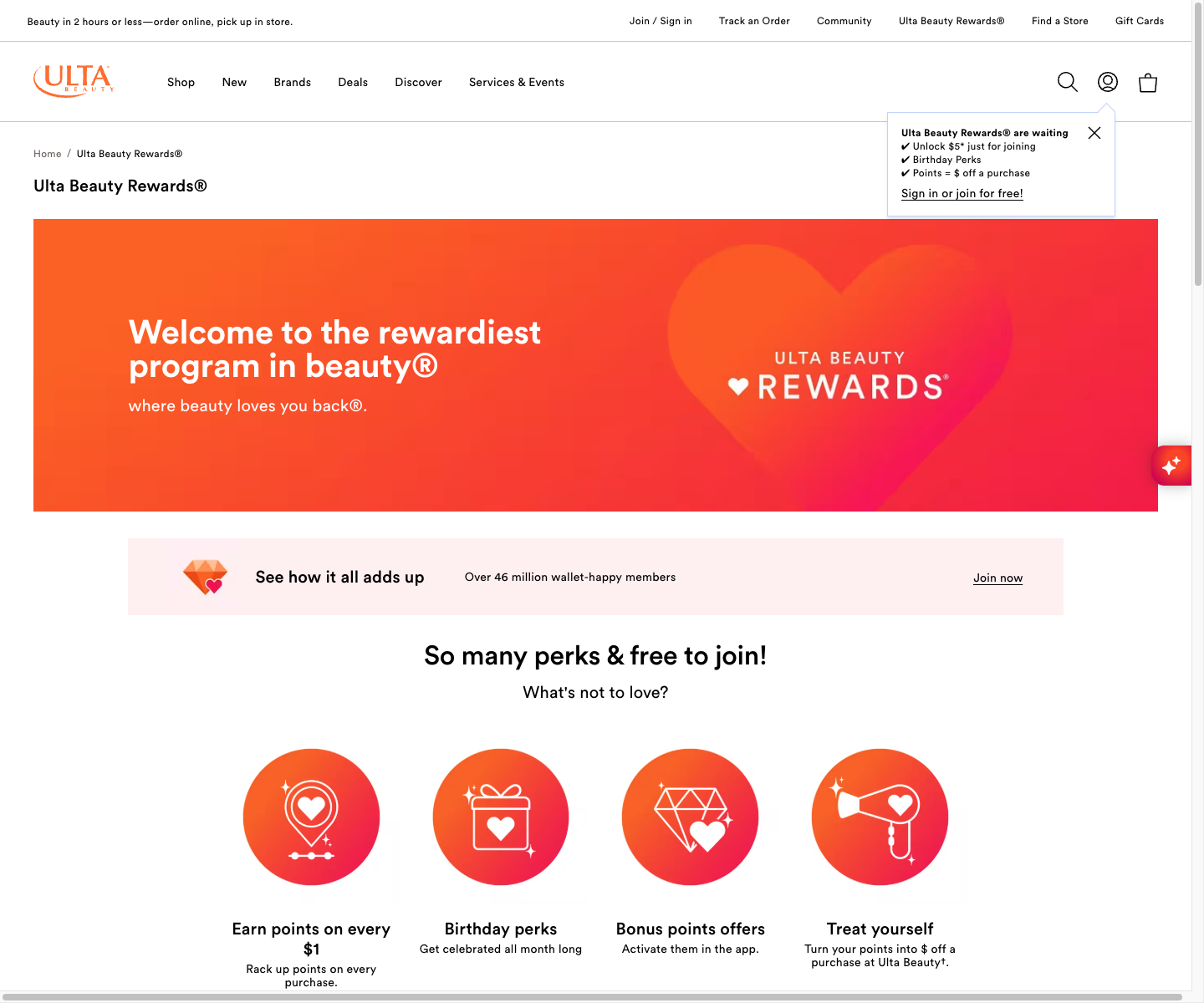Ulta Beauty Rewards program page