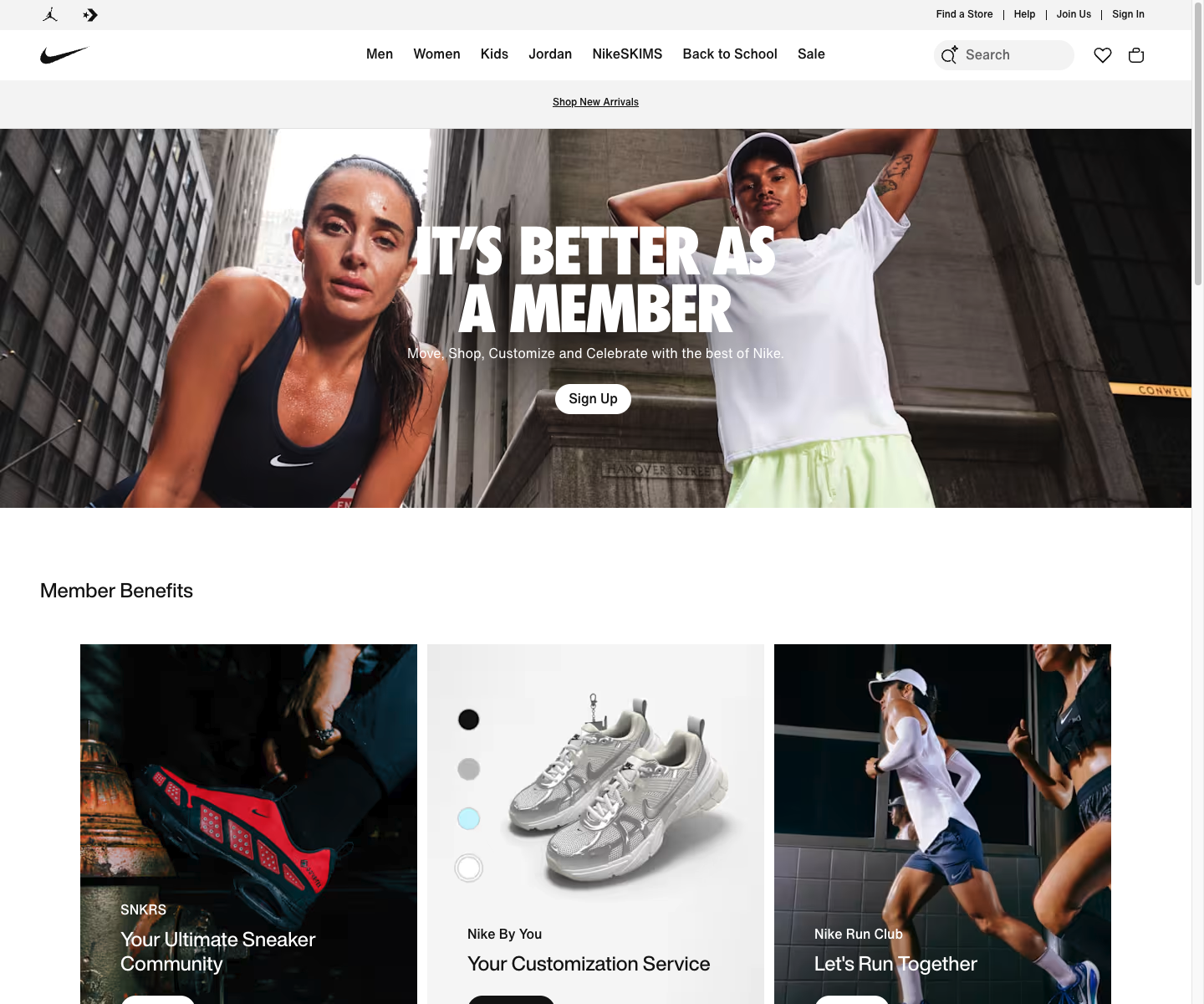 Nike Membership program page