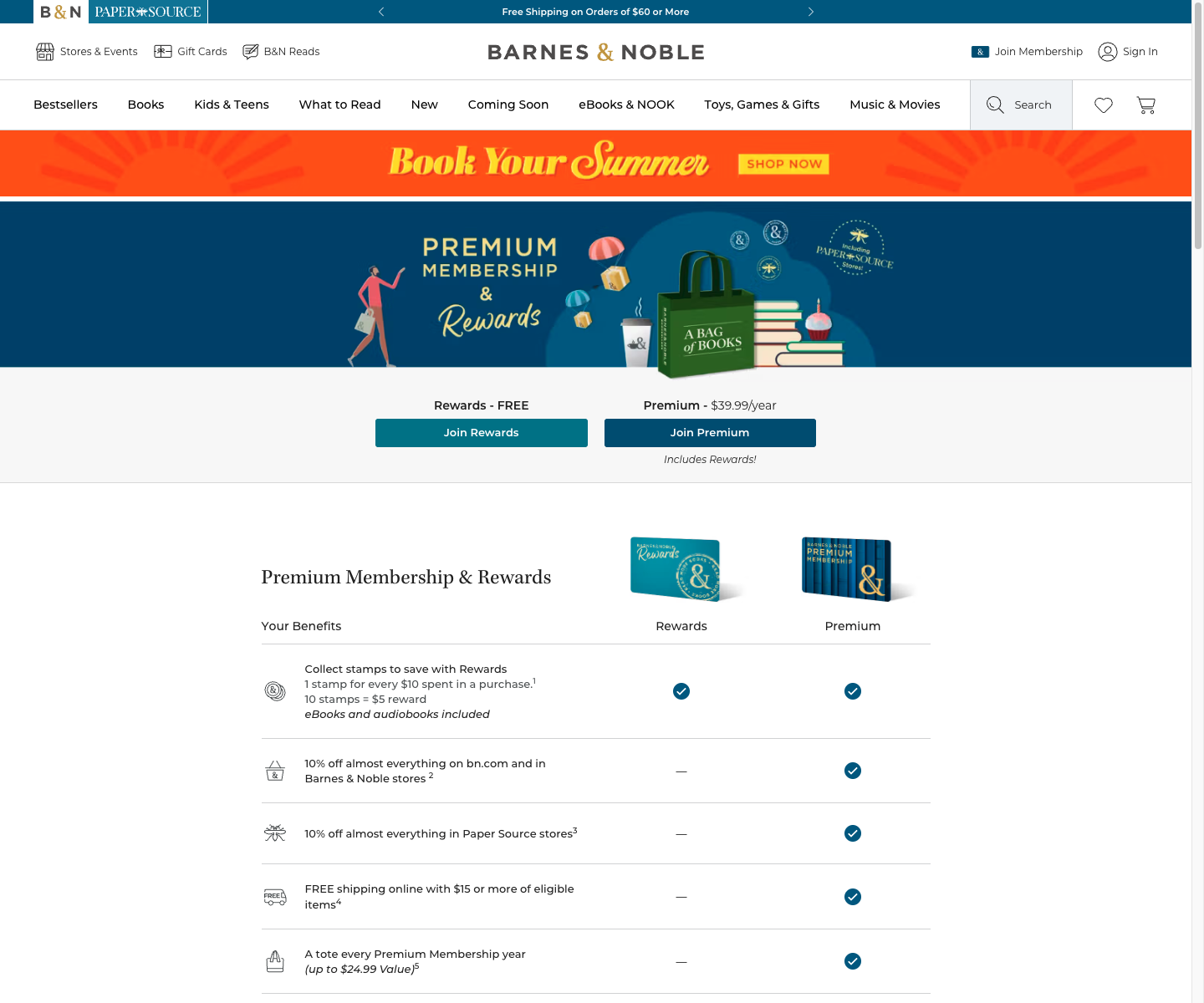 Barnes & Noble Rewards program page