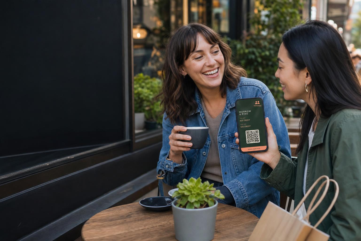Email envelope connected to referral and customer icons