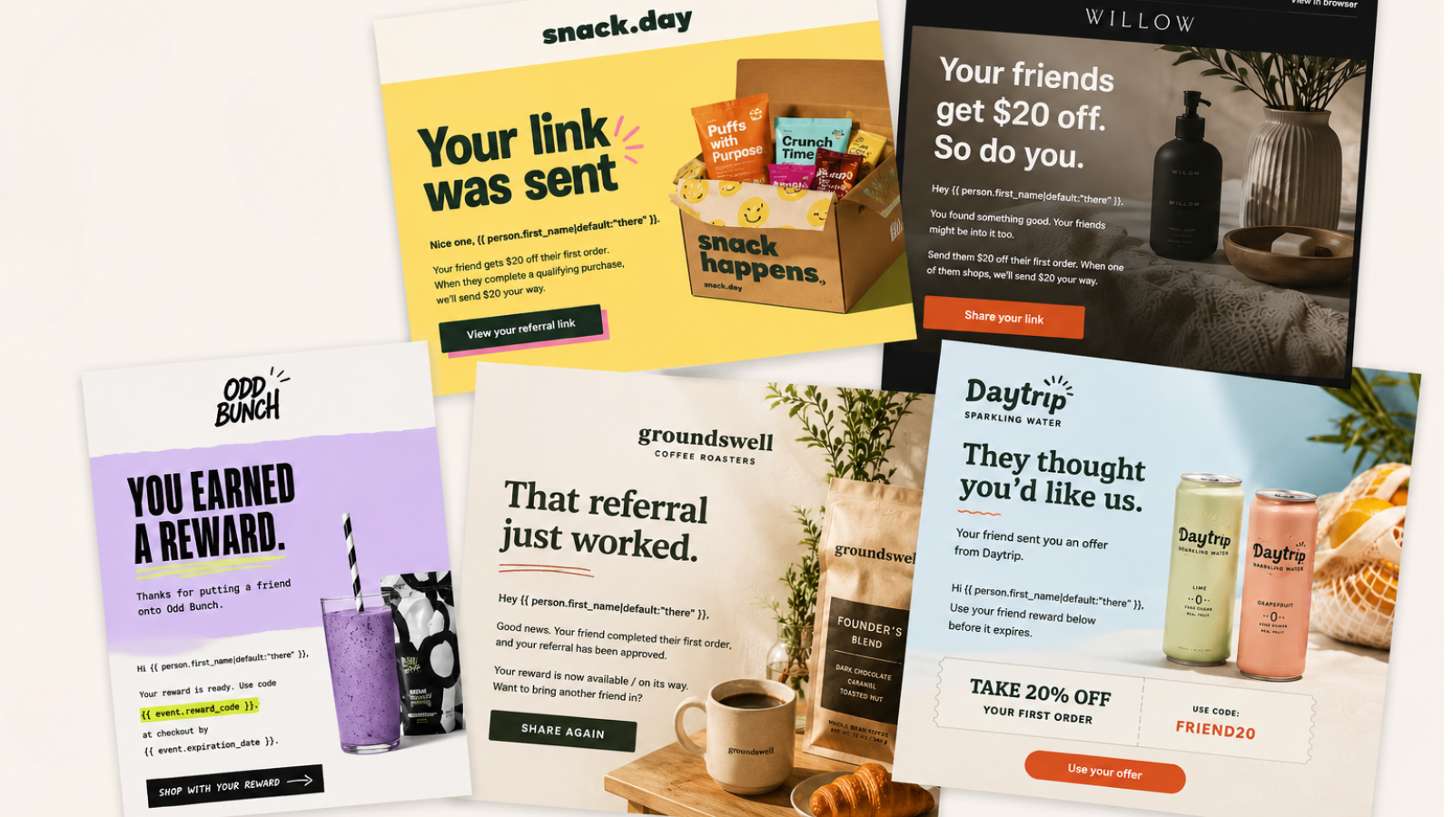 Five referral lifecycle emails from ecommerce brands