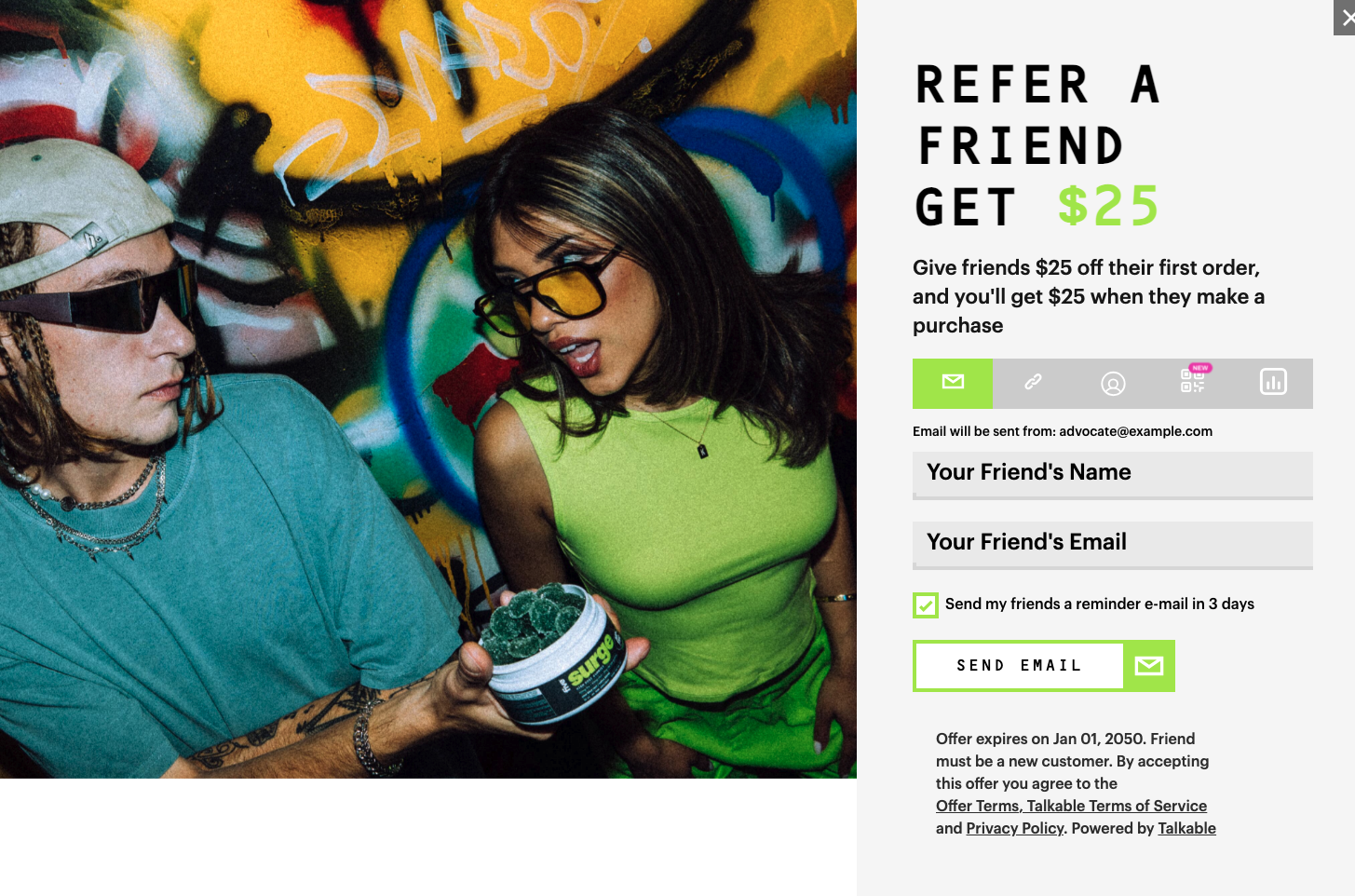 Five CBD floating widget referral campaign