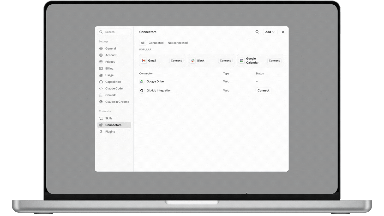 Adding and authorizing the Talkable custom connector in Claude.