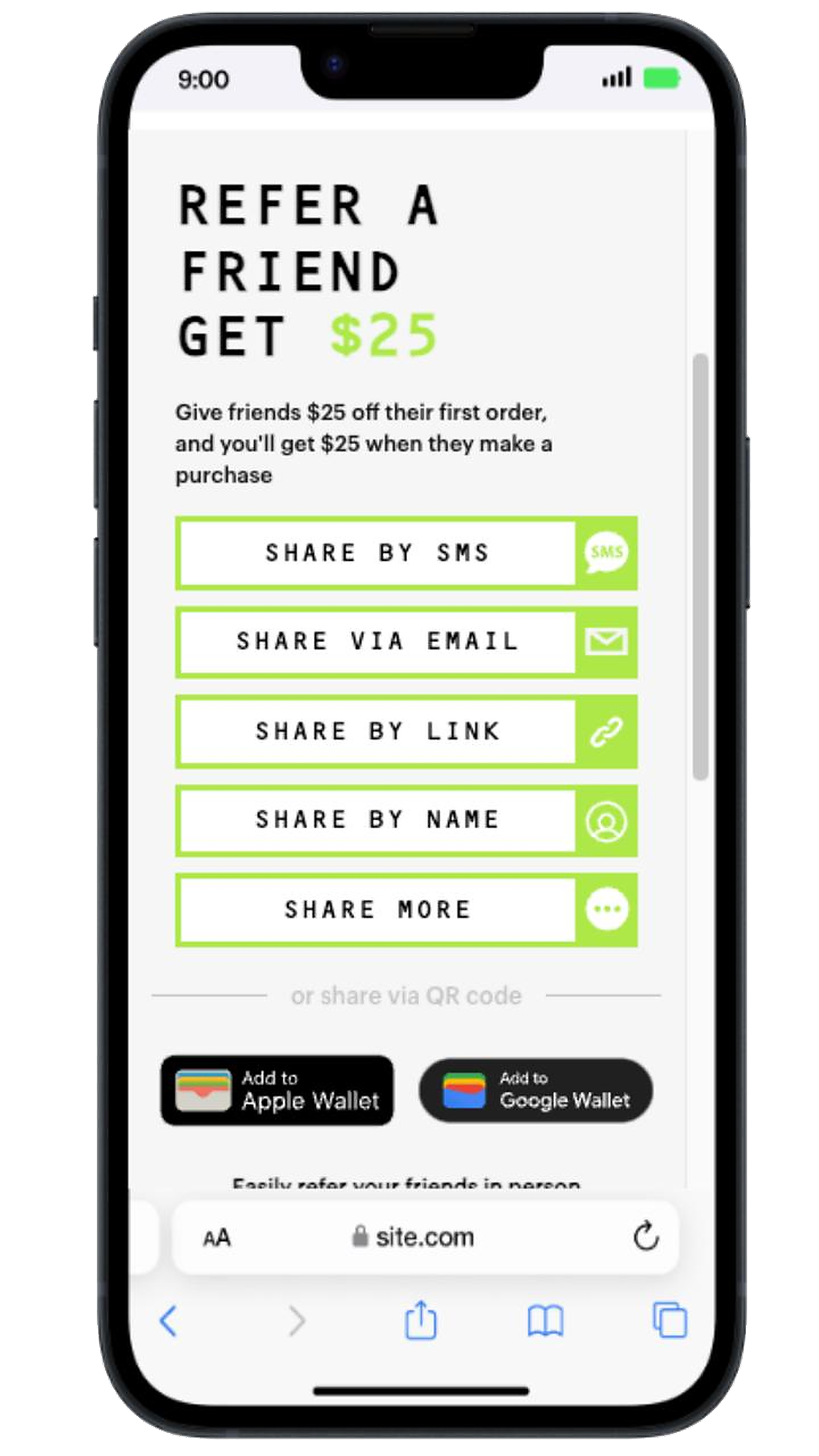 Talkable referral sharing screen on iPhone