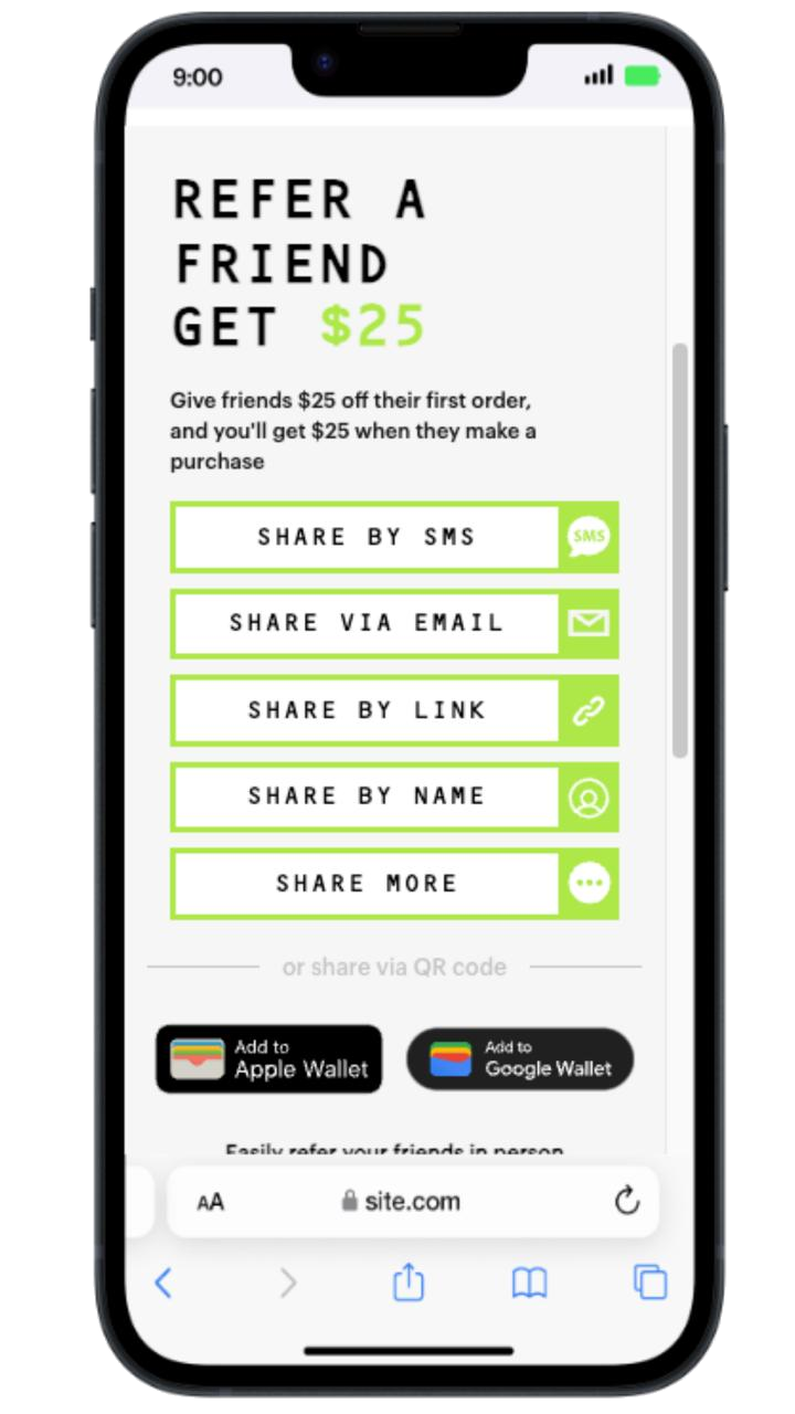 Talkable referral sharing screen on iPhone