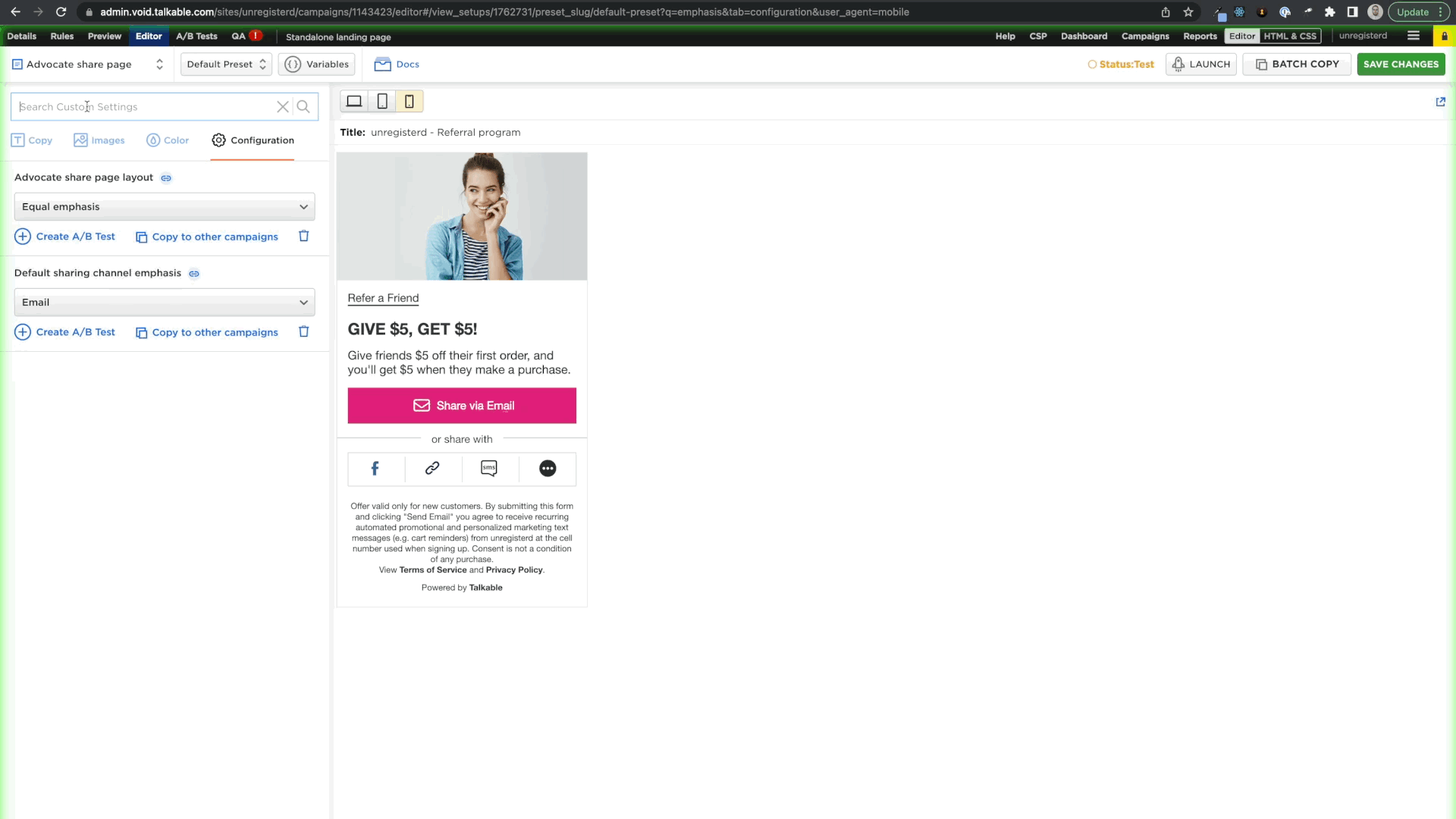 Adding Native Sharing Channel to the Default Campaign