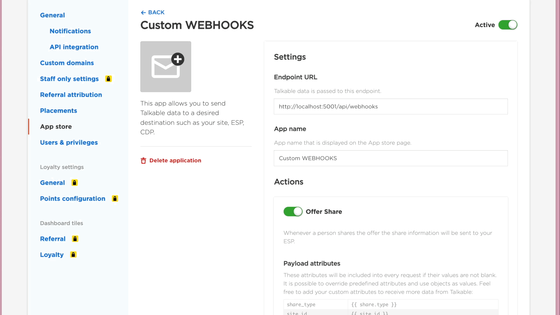 [Custom App Webhooks] Webhook events: share, reward
