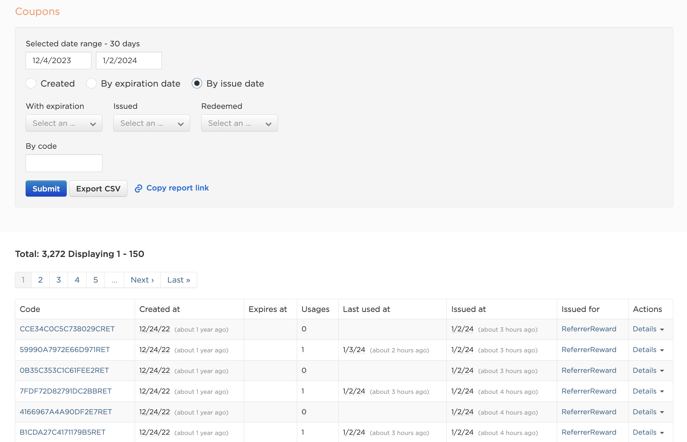 New Filters in the Coupon List Report