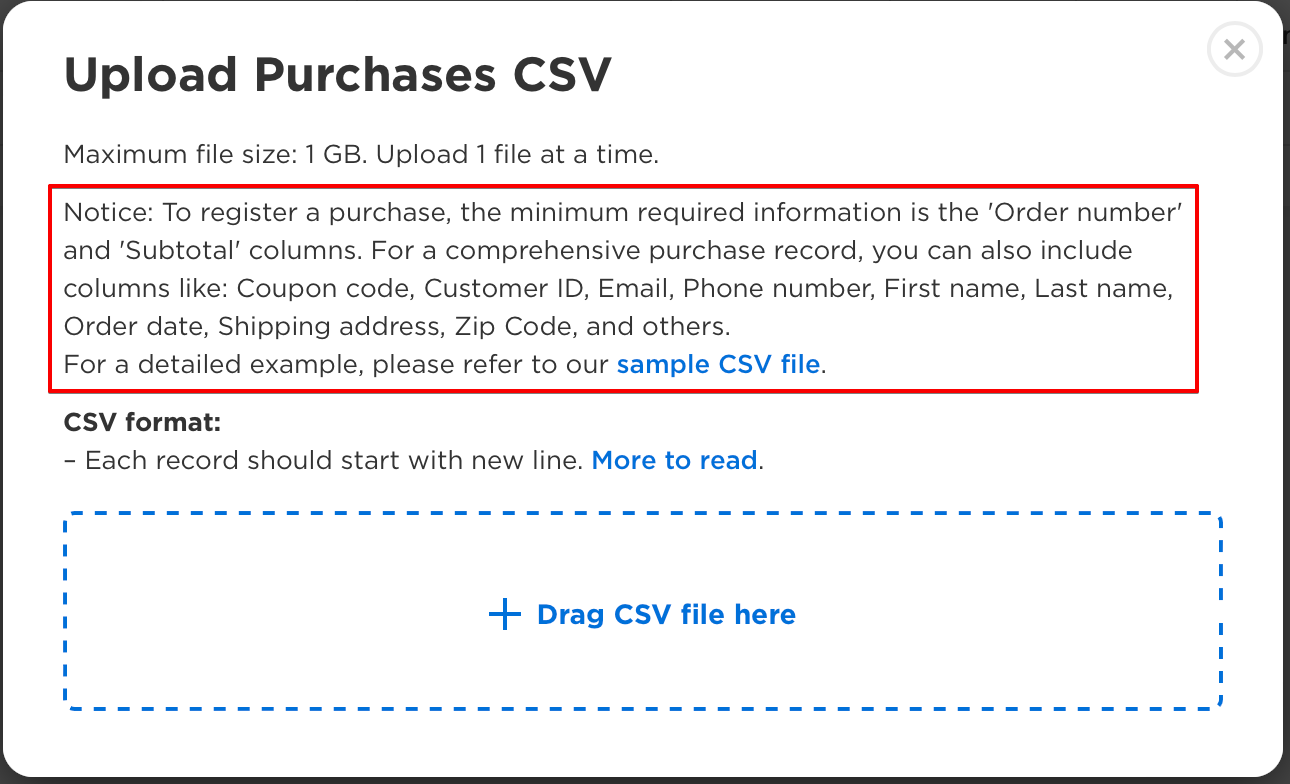 New File Format for Purchase Upload