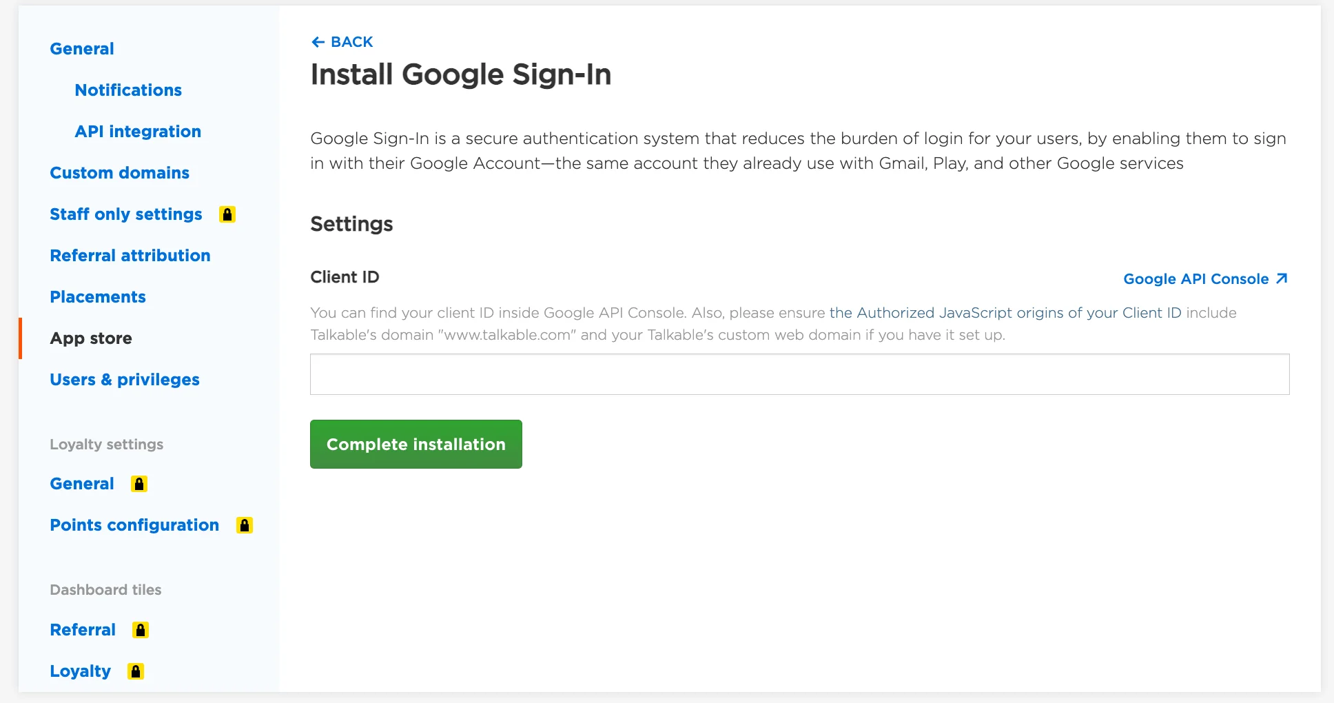 Updated “Website Restrictions” Instructions for Google Sign In App