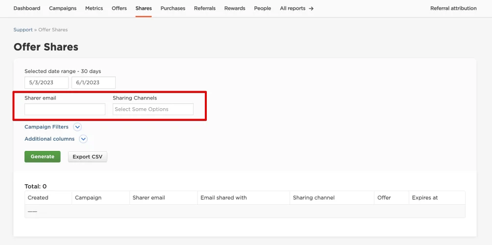 New Filters in the Offer Shares Report