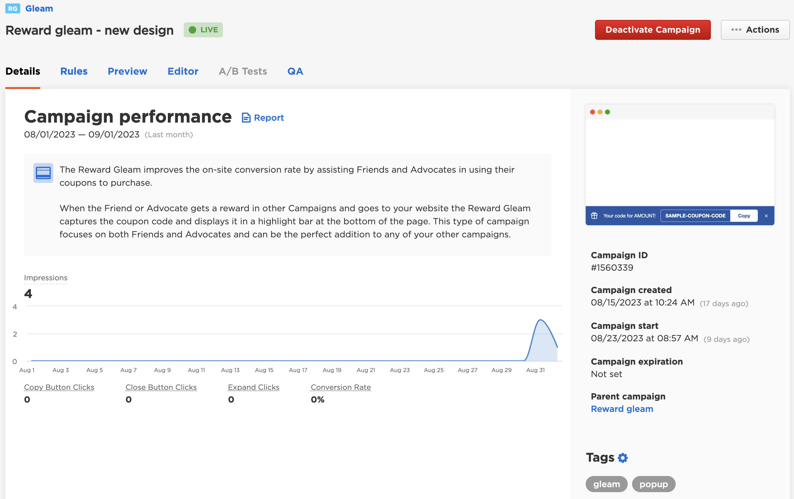 Enhanced Metrics for Reward Gleam Campaigns